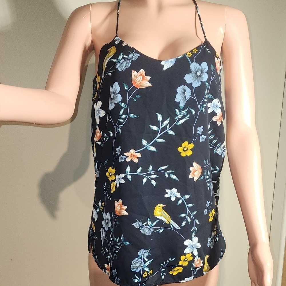 Chelsea & Theodore Floral Tank Top - Black, Blue, Yellow